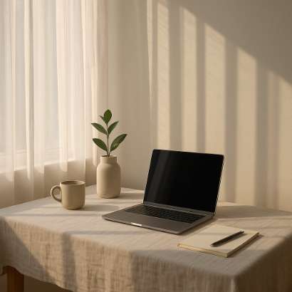 Soft morning light over a minimalist workspace